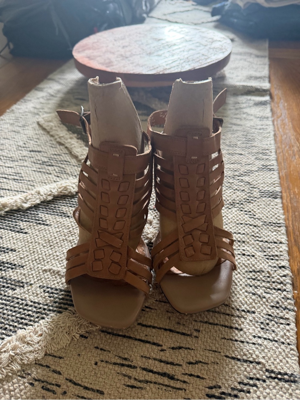 Clarks Tan Strappy Cutout Heeled Sandals